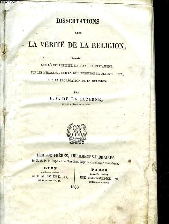 DISSERTATIONS SUR LA VERITE DE LA RELIGION