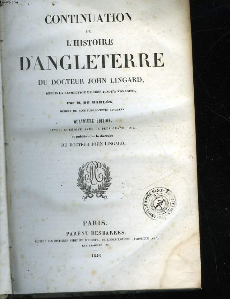 CONTINUATION DE L'HISTOIRE D'ANGLETERRE - TOME 5 - 1688 - 1838