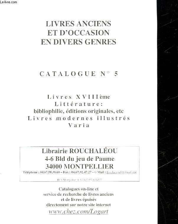 LIVRES ANCIENS ET D'OCCASION EN DIVERS GENRES - CATALOGUE N5