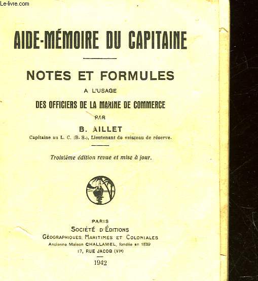 NOTES ET FORMULES A L'USAGE DE SOFFICIERS DE LA MARINE DE CORMMERCE