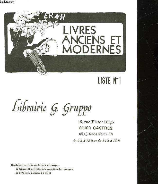 CATALOGUE - LIVRES ANCIENS ET MODERNES - LISTE 1 - LIBRAIRIE G. GRUPPO