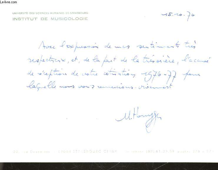 LETTRE ANCIENNE DE U. HONYGE