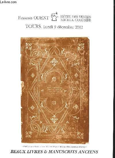 CATALOGUE DE VENTE - BEAUX LIVRES ET MANUSCRITS ANCIENS - FRANCOIS ODENT - HOTEL DES VENTES MICHEL COLOMBE