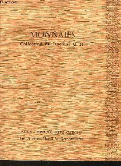 CATALOGUE DE VENTE - MONNAIES - COLLECTION DU DOCTEUR G. H.