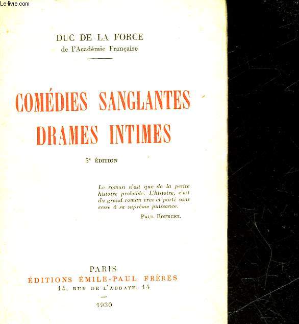 COMEDIE SANGLANTES DRAMES INTIMES