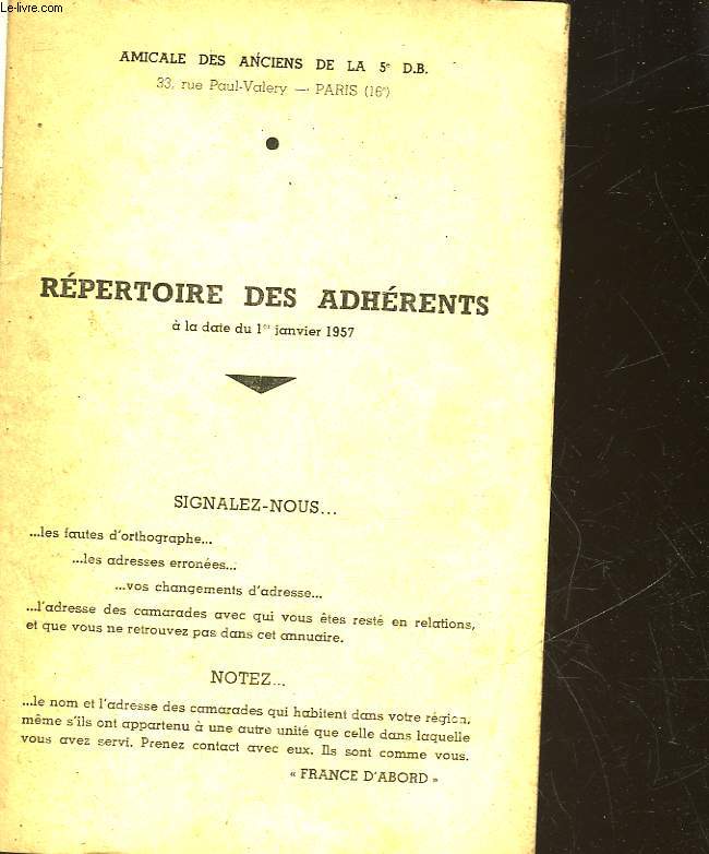 REPERTOIRE DES ADHERENTS