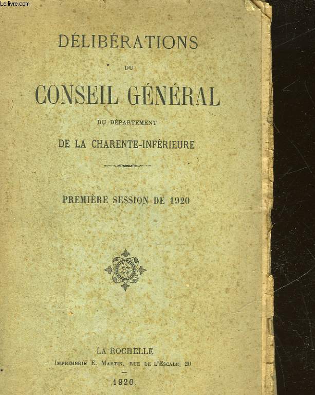 CONSEIL GENERAL DU DEPARTEMENT DE LA CHARENTE-INFERIEURE - PREMIERE SESSION DE 1920 - RAPPORT DU PREFET - INCOMPLET
