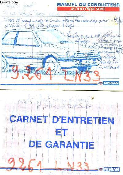 CARNET D'ENTRETIEN ET DE GARANTIE - MANUEL CONDUCTEUR MODELE K10 SERIE -