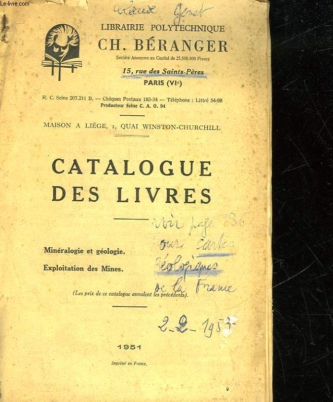 LIBRAIRIE POLYTECHNIQUE CH. BERANGER - CATALOGUE DES LIVRES