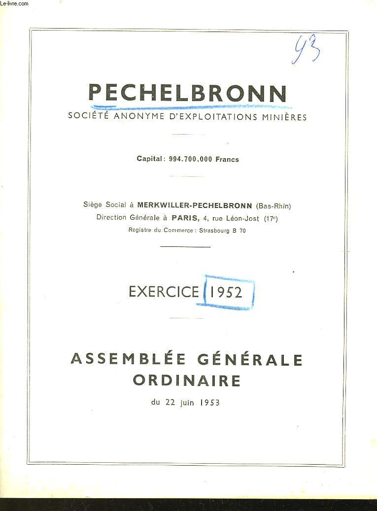 PECHELBORNN - ASSEMBLEE GENERALE ORDINAIRE DU 22 JUIN 1953
