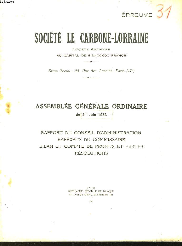 SOCIETE LE CARBONNE-LORRAINE - ASSEMBLEE GENERALE ORDINAIRE