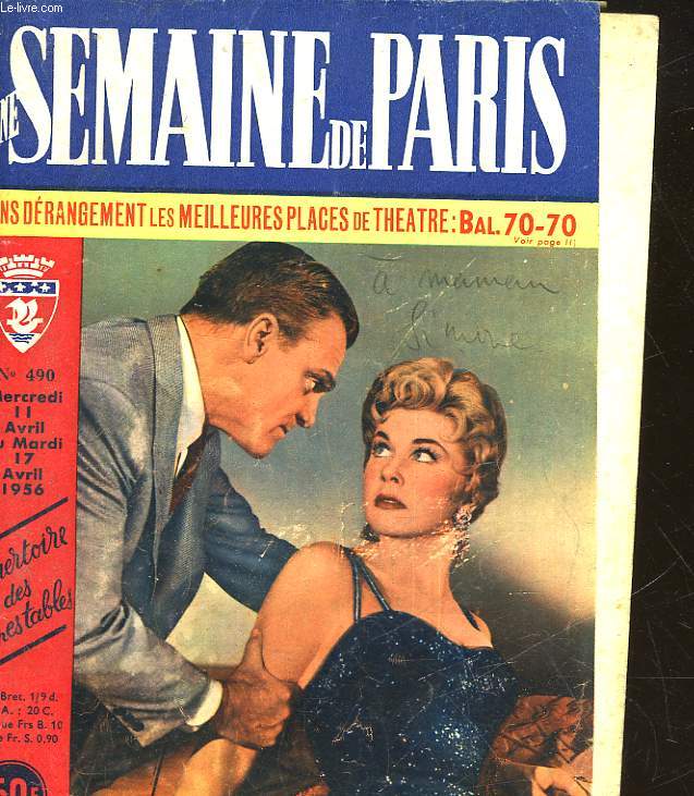 UNE SEMAINE DE PARIS - N490 - MERCREDI 11 AVRIL AU MARDI 17 AVRIL 1956