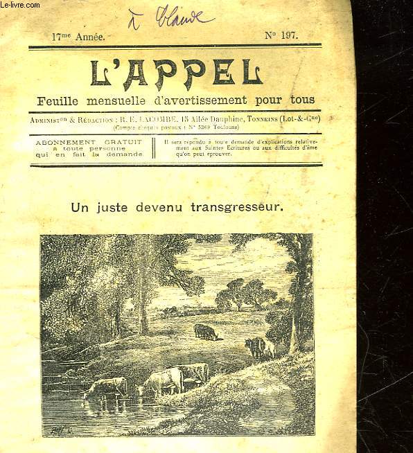 L'APPEL - FEUILLE MENSUELLE D'AVERTISSEMENT POUR TOUS - 17 ANNEE - N197