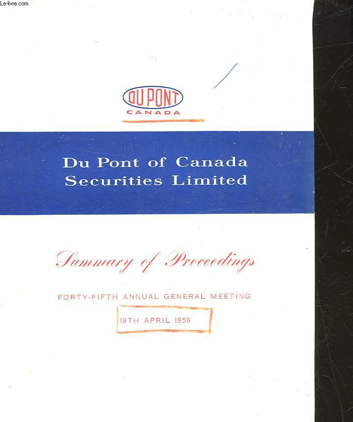 DUPONT OF CANADA SECURITIES LIMITED
