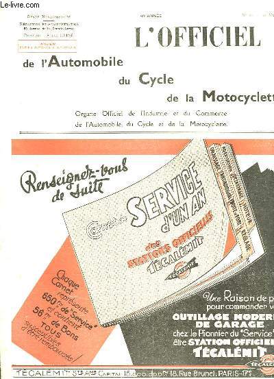 L'OFFICIEL DE L'AUTOMOBILE DU CYCLE DE LA MOTOCYCLETTE - 44 ANNEE - N21
