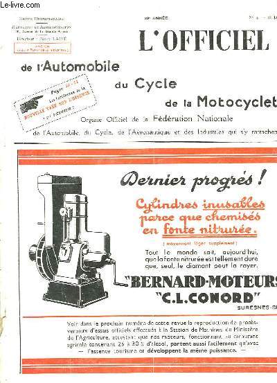 L'OFFICIEL DE L'AUTOMOBILE DU CYCLE DE LA MOTOCYCLETTE - 39 ANNEE - N4