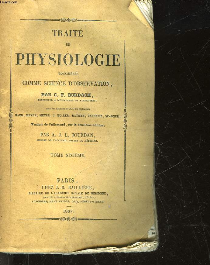 TRAITE DE PHYSIOLOGIE CONSIDEREE COMME SCIENCE D'OBERVATION - TOME 6