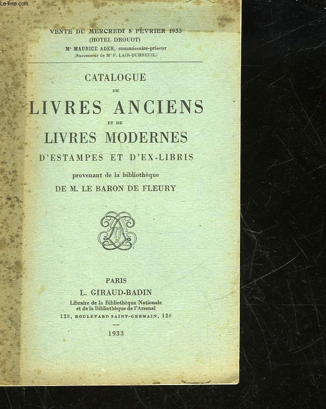 CATALOGUE DE LIVRES ANCIENS ET DE LIVRES MODERNES D'ESTAMPES ET D'EX-LIBRIS