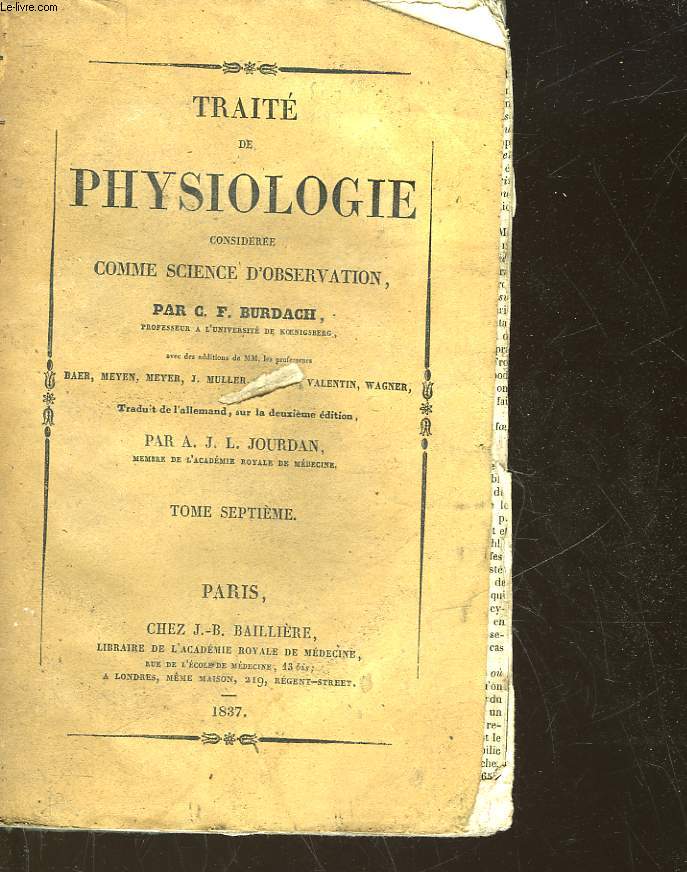 TRAITE DE PHYSIOLOGIE CONSIDEREE COMME SCIENCE D'OBERVATION - TOME 7