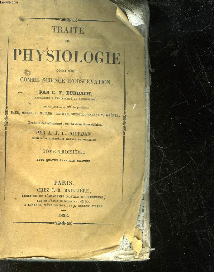 TRAITE DE PHYSIOLOGIE CONSIDEREE COMME SCIENCE D'OBERVATION - TOME 3