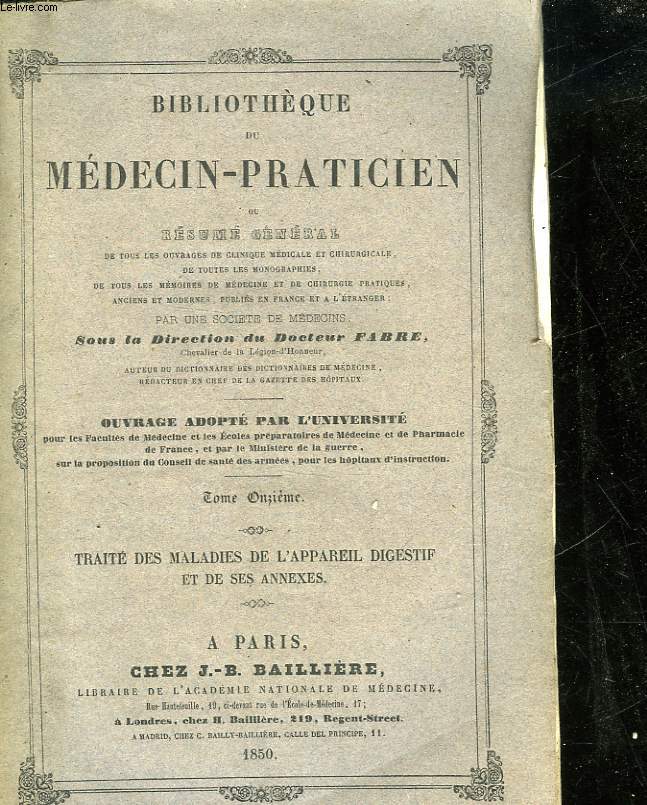 BIBLIOTHEQUE DU MEDECIN-PRATICIEN - TOME 11