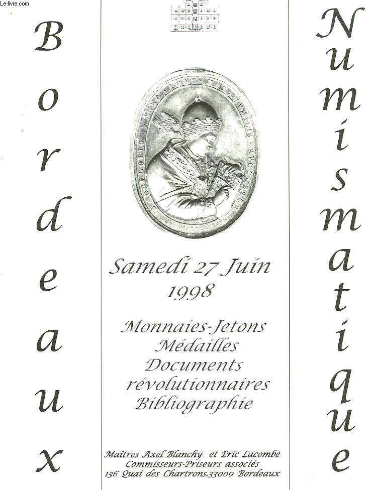 CATALOGUE DE VENTE - BORDEAUX NUMISNATIQUE