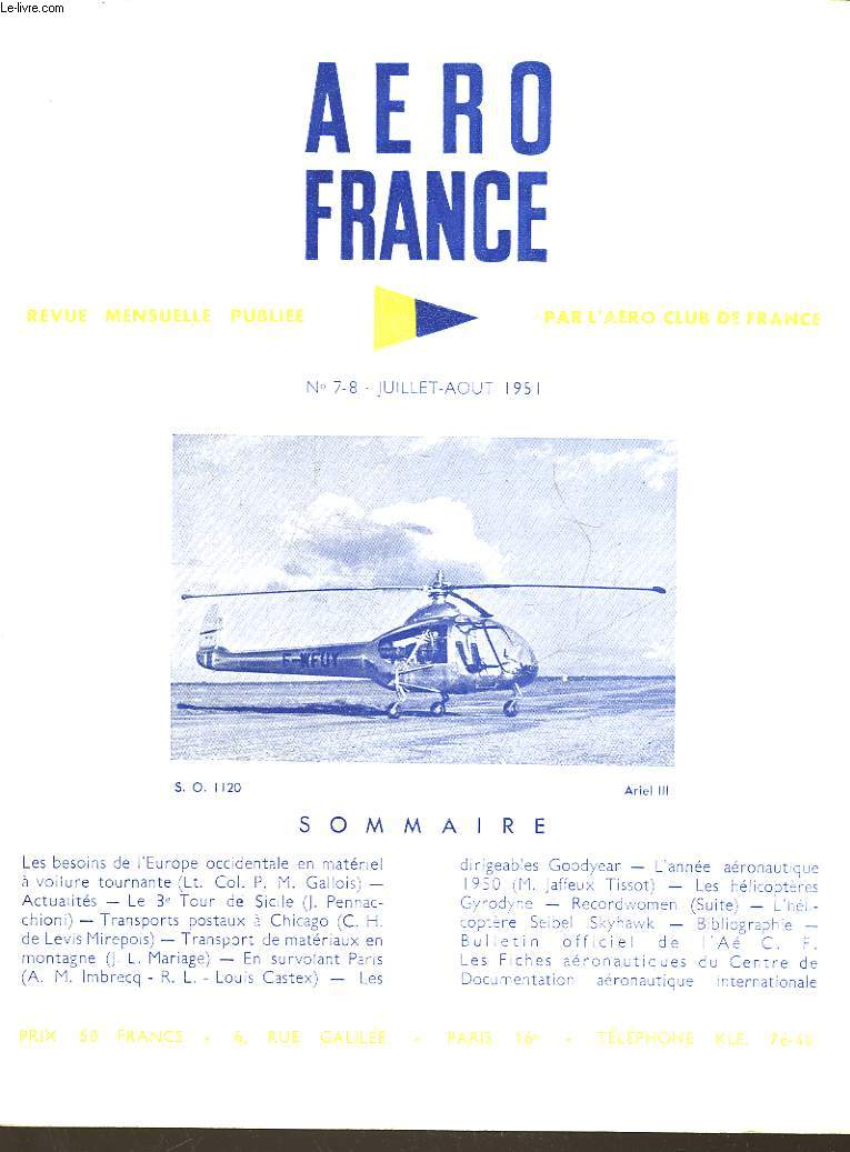 REVUE DE L'AERO CLUB DE FRANCE - N7-8