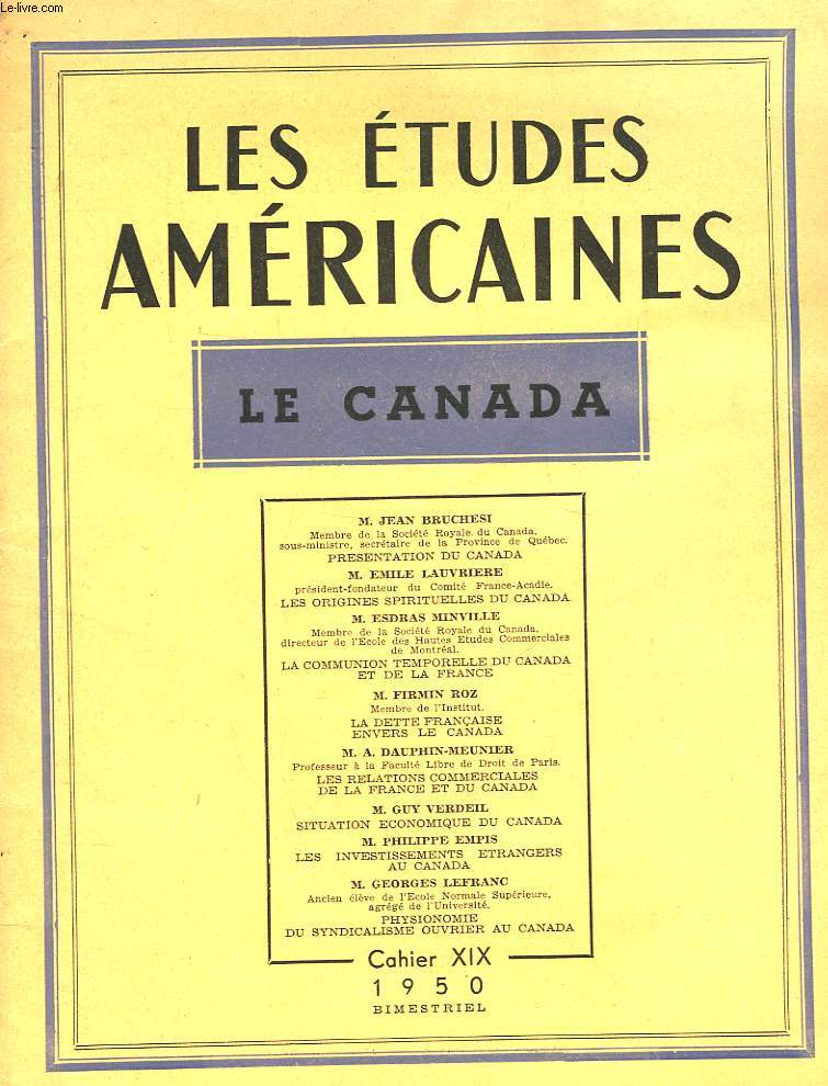 LES ETUDES AMERICAINES - LE CANADA - CAHIER 19