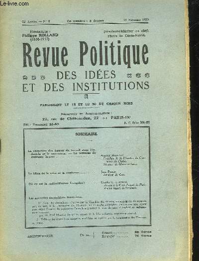 REVUE POLITIQUE DES IDEES ET DES INSTITUTIONS - 22 ANNEE - N3