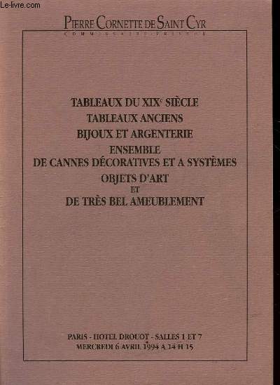 CATALOGUE DE VENTE - TABLEAUX DU 19 SIECLE TABLEAUX ANCIENS BIJOUS ET ARGENTERIE ENSEMBLE DE CANNES DECORATIVES ET A SYSTEMES OBJETS D'ART ET DE TRES BEL AMEUBLEMENT