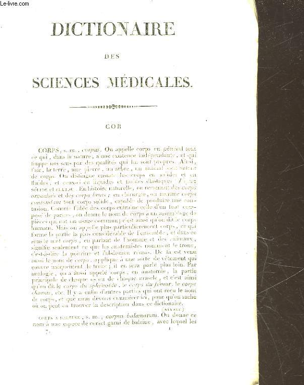 DICTIONNAIRE DES SCIENCES MEDICALES - TOME 7 - CORPS - A - CYSTOTOMIE