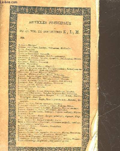 DICTIONNAIRE DES SCIENCES MEDICALES - TOME 27 - DE - KALI - A - LETTRES