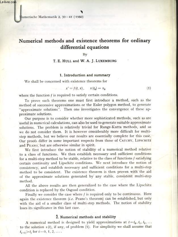 NUMERICAL METHODS AND EXISTENCE THEOREMS FOR ORDINARY DIFFERENTIAL EQUATIONS