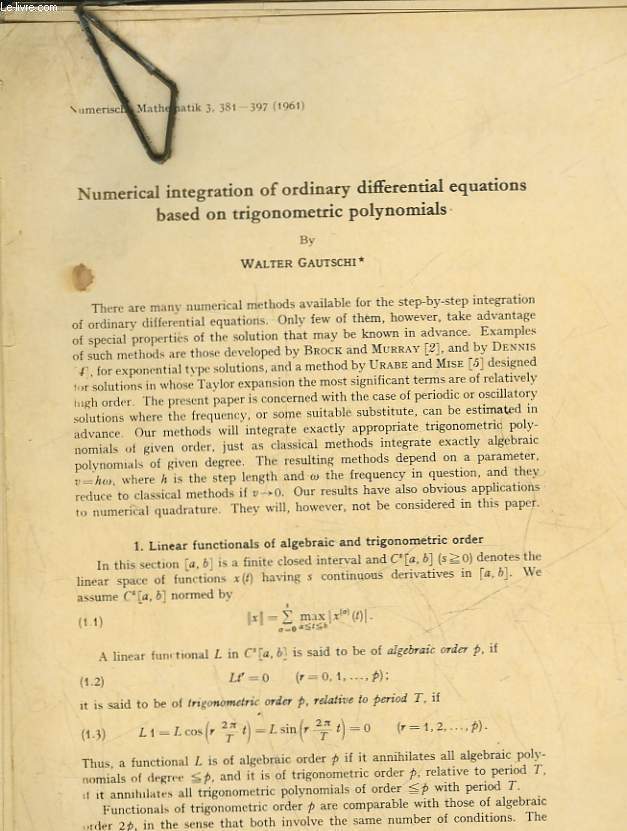 NUMERICAL INTEGRATION OF ORDINARY DIFFERENTIAL EQUATIONS BASED ON TRIGONOMETRIC POLYNOMIALS