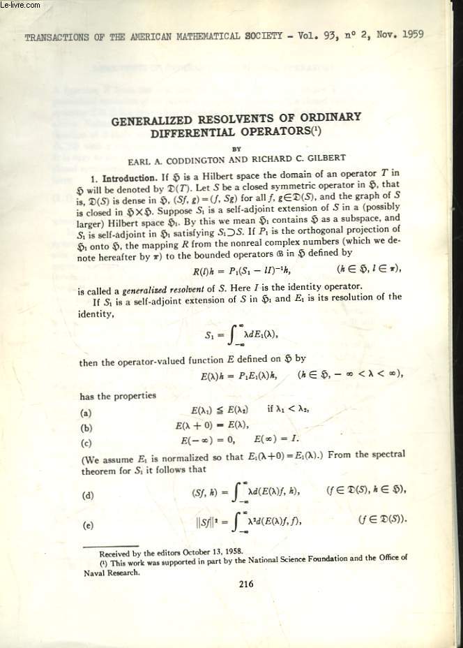GENERALIZED RESOLVENTS OF ORDINARY DIFFERENTIAL OPERATORS