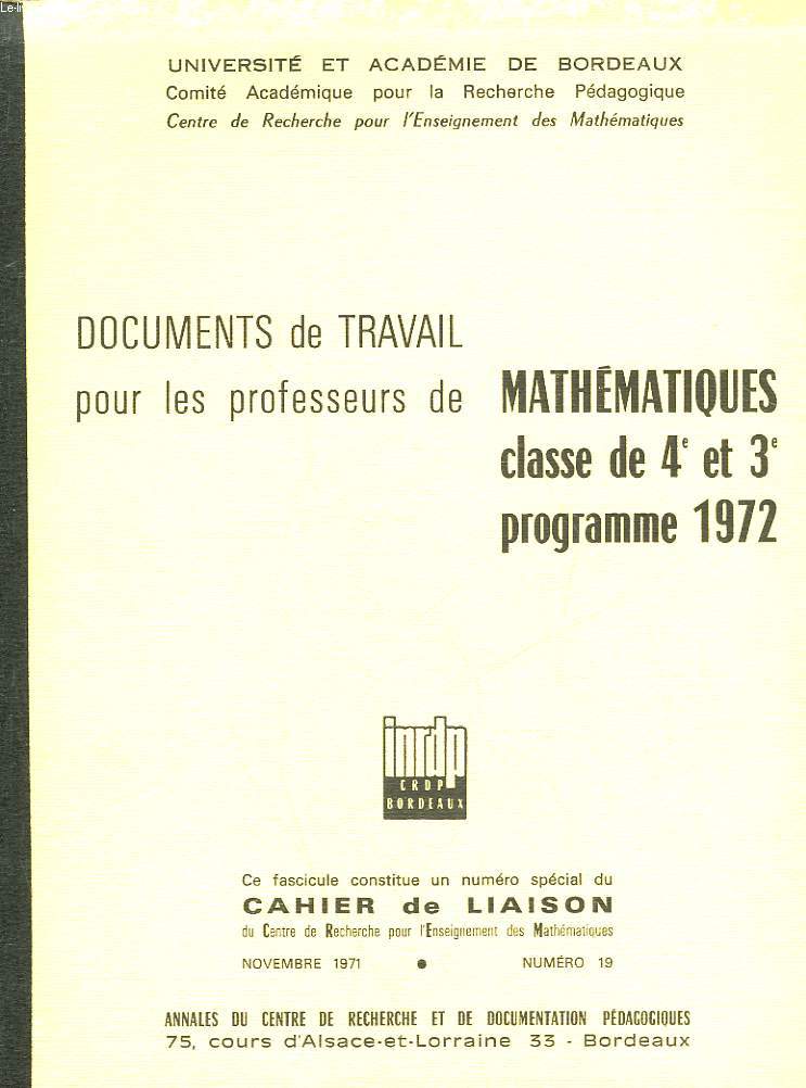 DOCUMENTS DE TRAVAIL POUR L'ENSEIGNMENT MODERNE DE LA MATHEMATIQUE - CLASSE DE 4 ET 3