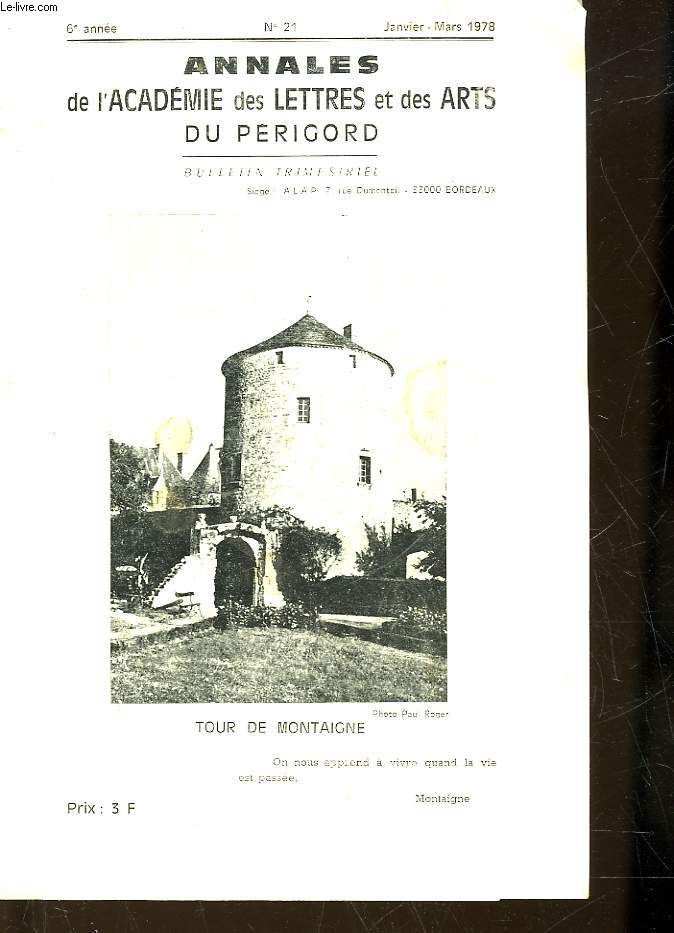 ANNALES DE L'ACADEMIE DES LETTRES ET DES ARTS DU PERIGORD - 6 ANNEE - N21