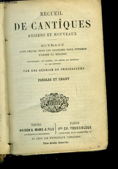 RECUEIL DE CANTIQUES ANCIENS ET NOUVEAUX