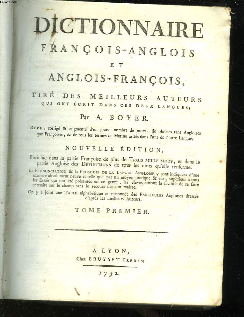 DICTIONNAIRE FRANCOIS-ANGLOIS ET ANGLOIS-FRANCOIS - 2 TOMES