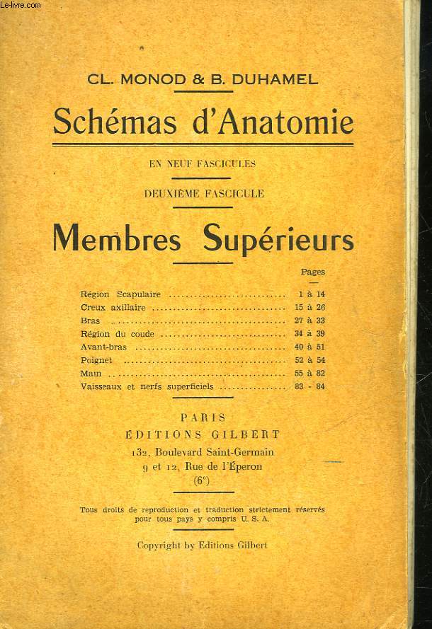 SCHEMAS D'ANATOMIE - 2 FASCICULE - MEMBRES SUPERIEURS