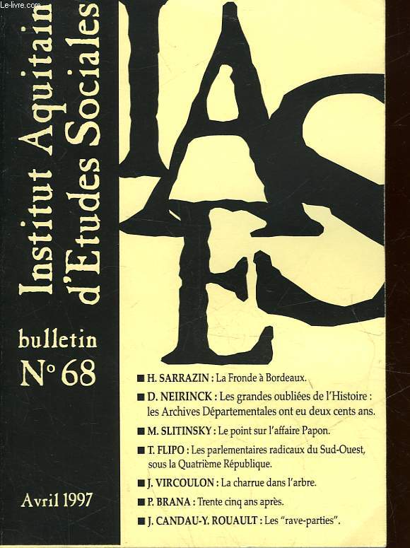 IAES - INSTITUT AQUITAIN D'ETUDES SOCIALES - BULLETIN N68