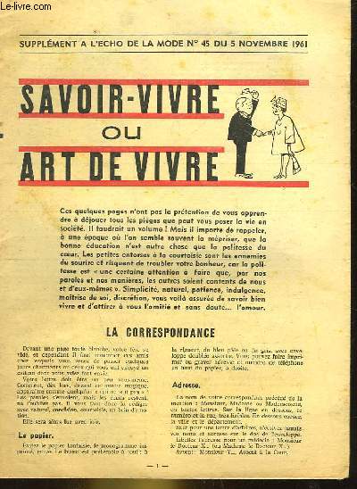 SAVOIR-VIVRE OU ART DE VIVIRE -