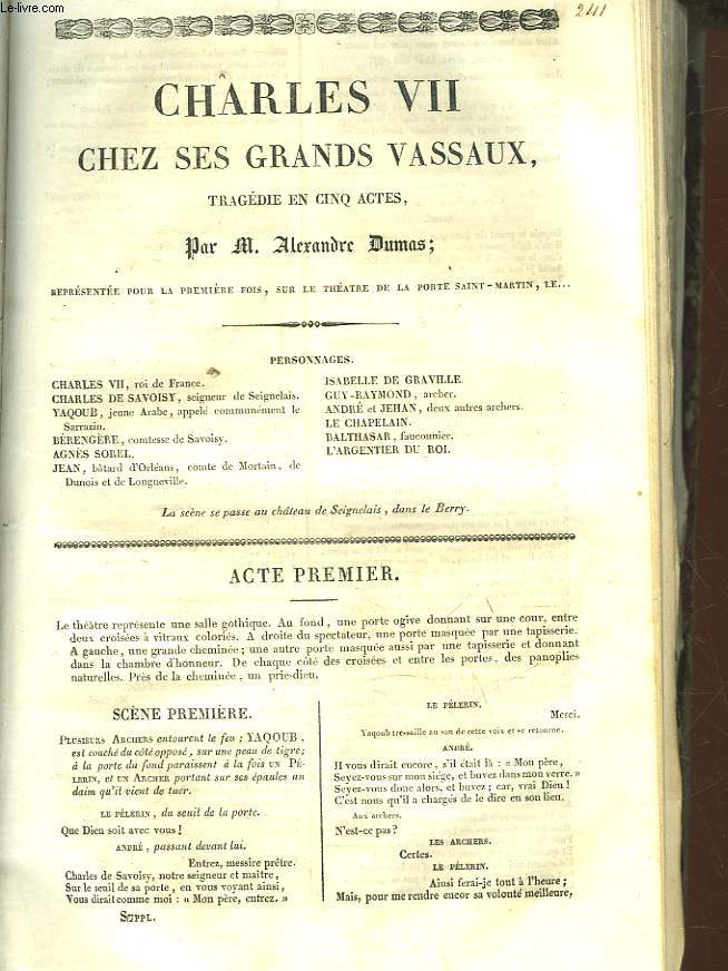 CHARLES 7 CHEZ SES GRAND VASSAUX - TRAGEDIE EN 5 ACTES