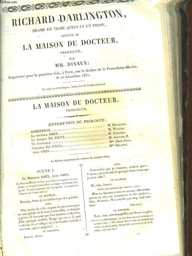 RICHARD DARLINGTON - DRAME EN 3 ACTES ET EN PROSE - PRECEDE DE - LA MAISON DU DOCTEUR - PROLOGUE