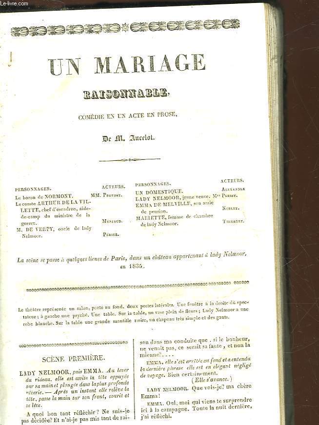 UN MARIAGE RAISONNABLE - COMEDIE EN 1 ACTE EN PROSE - INCOMPLET