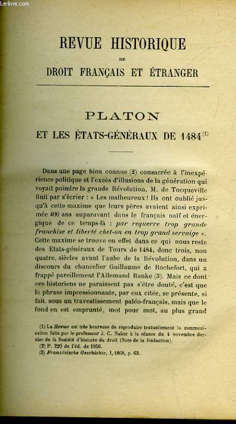 PLATON ET LES ETATS-GENERAUX DE 1484