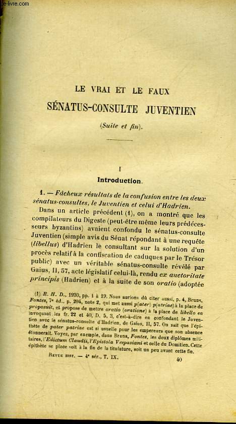 LE VRAI ET LE FAUX SENATUS-CONSULTE JUVENTIEN(SUITE ET FIN)