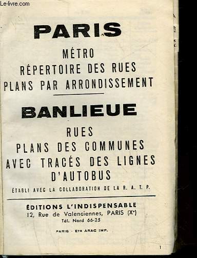 PARIS METRO REPERTOIRE DES RUES PLANS PAR ARRONDISSEMENT - BANLIEUE