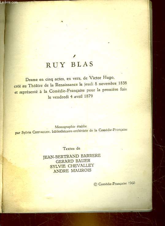 RUY BLAS - DRAME EN 5 ACTES, EN VERS