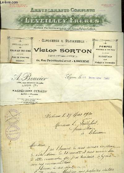 1 LOT DE 4 FACTURES ANCIENNES - LEVEILLEY FRERES - BOUVIER - VICTOR SORTON